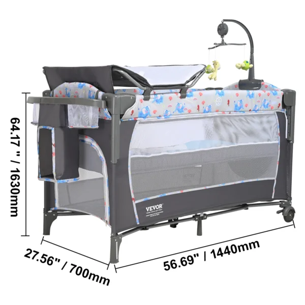 VEVOR Baby Bassinet 77 pounds Load Capacity Easy to Fold Portable Baby Bassinet Bedside Sleeper with Storage Basket and Wheels - Image 4
