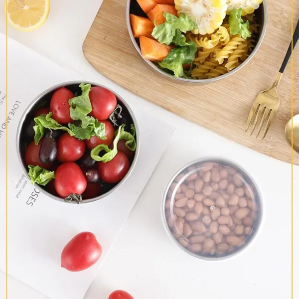 5Pcs/set Salad Bowl Stackable Stainless Steel Mixing Set with Lid Storage Bowl Whisking Bowl for Serving/Cooking/Baking/Storage - Image 2