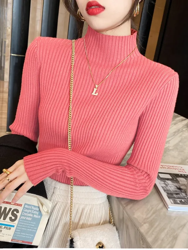 Elegant Solid Basic Knitted Tops Women Turtlneck Sweater Long Sleeve Casual Slim Pullover Korean Fashion Simple Chic Clothes - Image 7