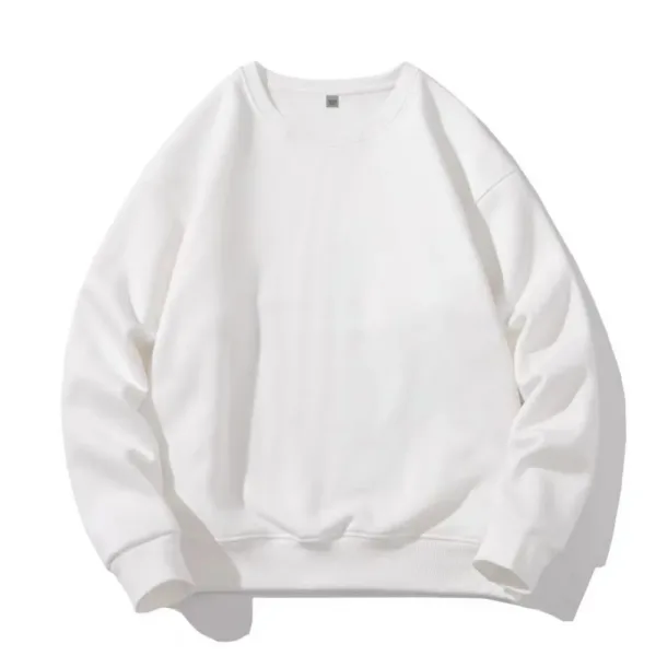 Men Cotton Spring Autumn Solid Color O-neck Sweatshirt Universal Simple Casual Pullover Couple Long Sleeve T-shirt White Top - Image 15