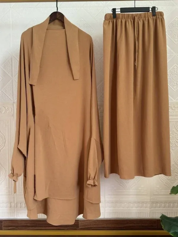 Eid Muslim Long Khimar Skirt 2 Piece Set for Women Abaya Dress Prayer Garment Hijab Full Cover Ramadan Kaftan Djellaba - Image 9