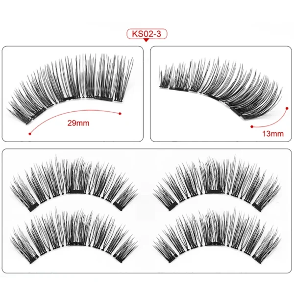 Three Magnet False Eyelashes Handmade Naturally Realistic Quick Paste Reuse 3D Magnetic False Eyelashes - Image 8