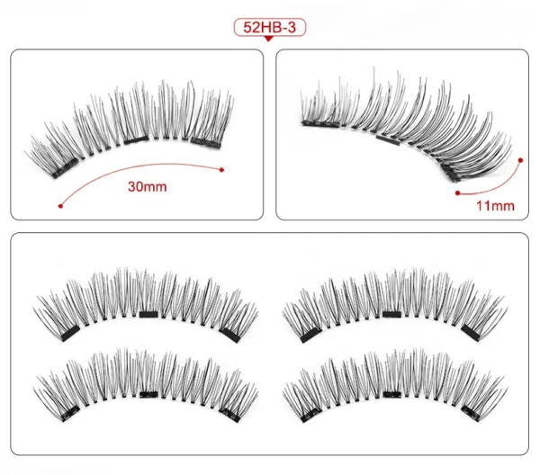 Three Magnet False Eyelashes Handmade Naturally Realistic Quick Paste Reuse 3D Magnetic False Eyelashes - Image 2