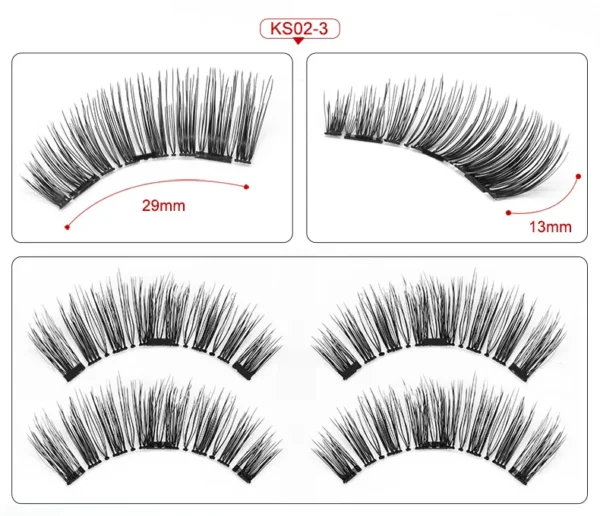Three Magnet False Eyelashes Handmade Naturally Realistic Quick Paste Reuse 3D Magnetic False Eyelashes - Image 3