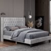 Queen Size Bed Frame w/ Tufted Upholstered Headboard Nailhead Button - Grey