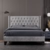 Queen Size Bed Frame w/ Tufted Upholstered Headboard Nailhead Button - Grey - Image 2