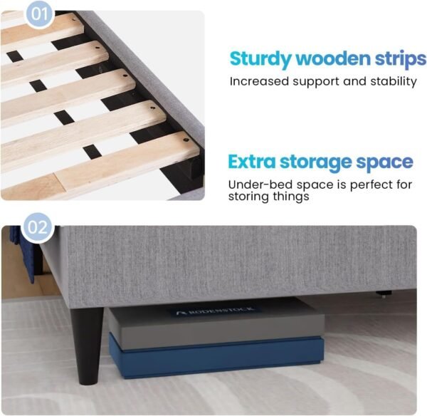Upholstered Platform Bed Frame with Fabric Headboard and Wooden Slats Support - Image 4