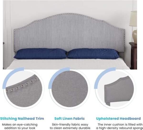 Upholstered Platform Bed Frame with Fabric Headboard and Wooden Slats Support - Image 6