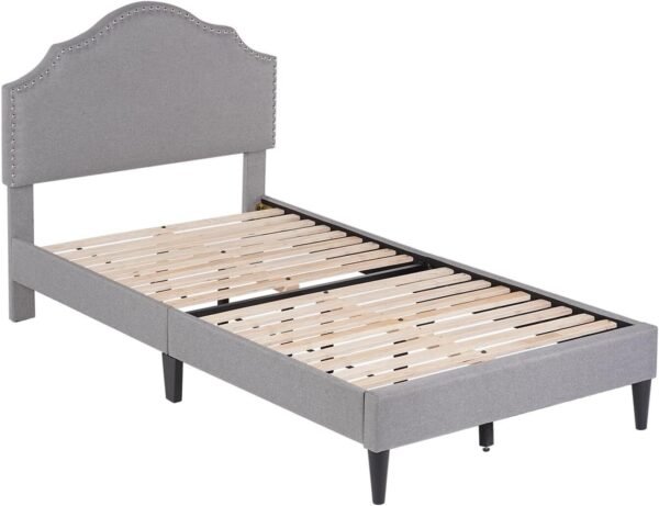 Upholstered Platform Bed Frame with Fabric Headboard and Wooden Slats Support - Image 8