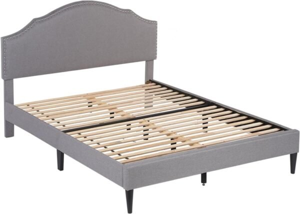 Upholstered Platform Bed Frame with Fabric Headboard and Wooden Slats Support - Image 15