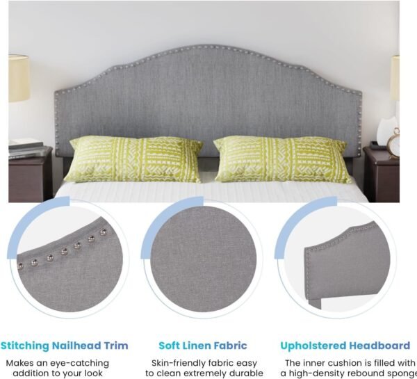 Upholstered Platform Bed Frame with Fabric Headboard and Wooden Slats Support - Image 17