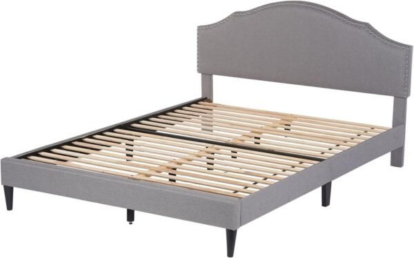 Upholstered Platform Bed Frame with Fabric Headboard and Wooden Slats Support - Image 22