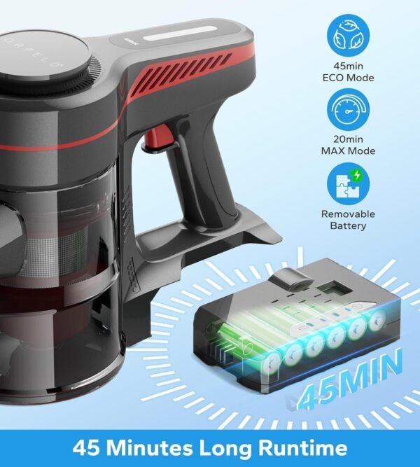 ORFELD Cordless Vacuum Cleaner Stick Vacuum 26Kpa 45Mins 1.5L Lightweight A16 - Image 4