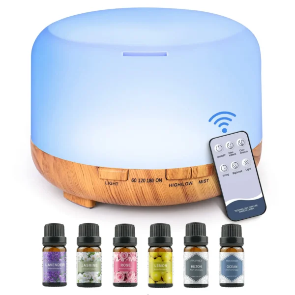 500ML Aroma Diffuser (Oils Optional), 5V 2A Essential Oil Aromatherapy Diffuser Humidifier with Remote Control for Home Office