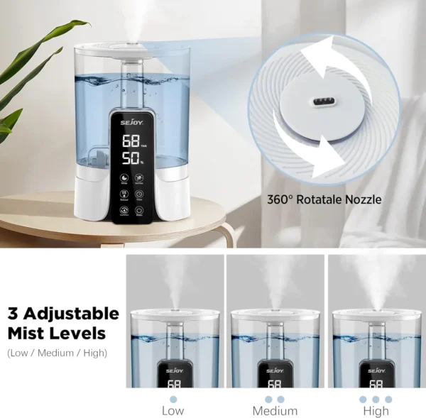 SEJOY Humidifier for Bedrooms, Large Rooms and Babies, Ultrasonic Cool Mist Top Fill Desk Humidifier Rotating Nozzle Silent - Image 7