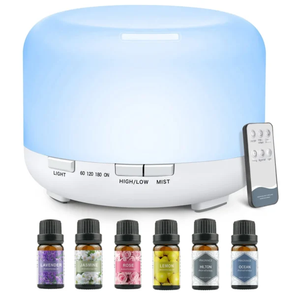 500ML Aroma Diffuser (Oils Optional), 5V 2A Essential Oil Aromatherapy Diffuser Humidifier with Remote Control for Home Office - Image 9