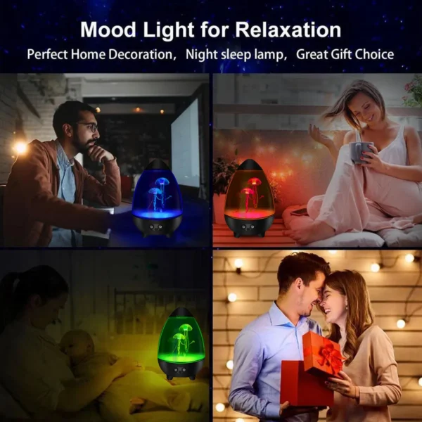Led Jellyfish Lamp Mute Jellyfish Night Light with 2 Swimming Jellyfish USB Charging Egg Shape Desktop Aquarium Mood Light - Image 2