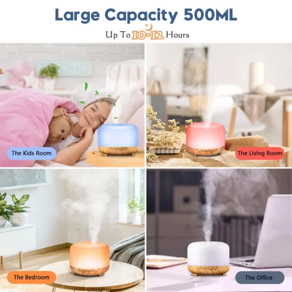 500ML Aroma Diffuser (Oils Optional), 5V 2A Essential Oil Aromatherapy Diffuser Humidifier with Remote Control for Home Office - Image 8
