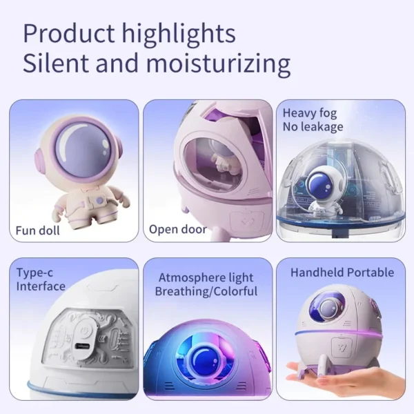 220mL Space Capsule Air Humidifier USB Plug in Rechargeable Mist Aromatherapy Water Diffuser 7 Colors Atmosphere Light - Image 9