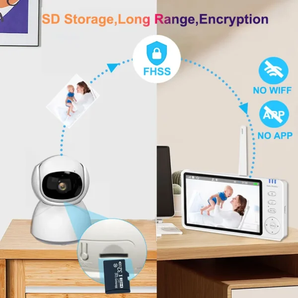 5" 720P HD IPS Screen Video Baby Monitor Pan Tilt 4X Zoom Camera Babysitter 2 Way Audio Night Vision 3500mAh Battery Lullaby VOX - Image 4