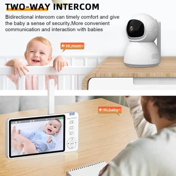 5" 720P HD IPS Screen Video Baby Monitor Pan Tilt 4X Zoom Camera Babysitter 2 Way Audio Night Vision 3500mAh Battery Lullaby VOX - Image 7
