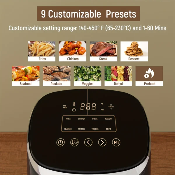 Air Fryer, Fabuletta 4.2QT Air Fryer Oven With 9 Customizable Cooking Programs,Tempered Glass Display, Dishwasher-Safe Nonstick - Image 6