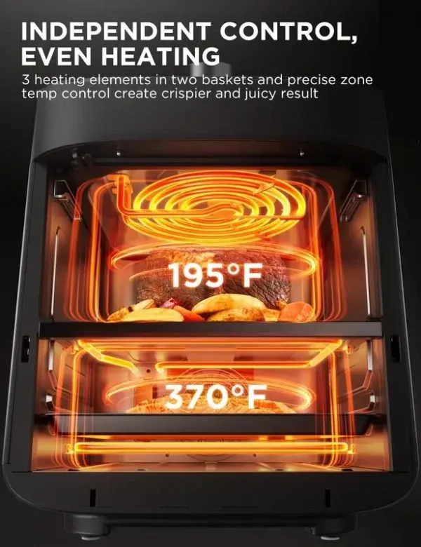 Mi dea 8 in 1 Dual Air Fryer 11 Quart with 2 Independent Frying Baskets Large Capacity Clear Windows, Smart Sync Finish - Image 5