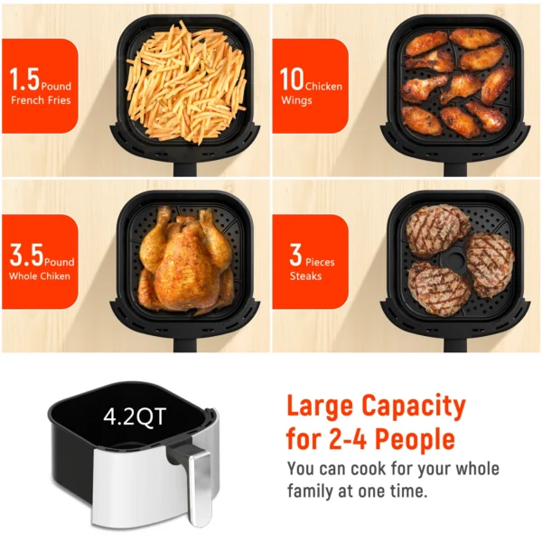 Air Fryer, Fabuletta 4.2QT Air Fryer Oven With 9 Customizable Cooking Programs,Tempered Glass Display, Dishwasher-Safe Nonstick - Image 2