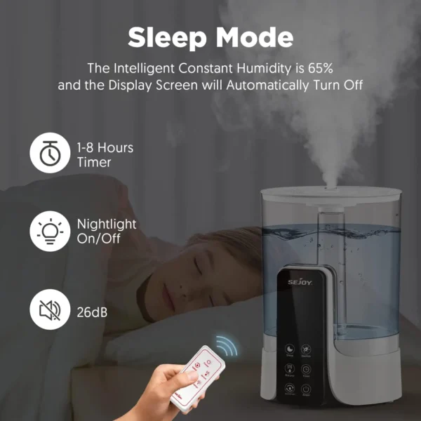 SEJOY Humidifier for Bedrooms, Large Rooms and Babies, Ultrasonic Cool Mist Top Fill Desk Humidifier Rotating Nozzle Silent - Image 5
