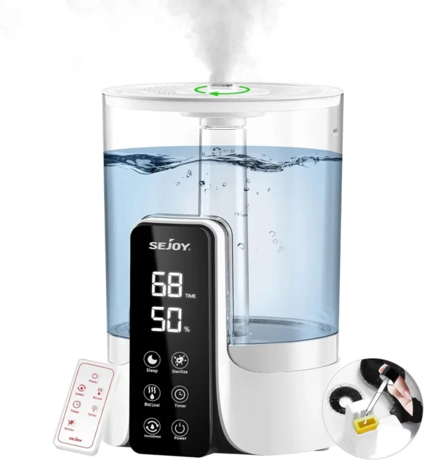 SEJOY Humidifier for Bedrooms, Large Rooms and Babies, Ultrasonic Cool Mist Top Fill Desk Humidifier Rotating Nozzle Silent - Image 4