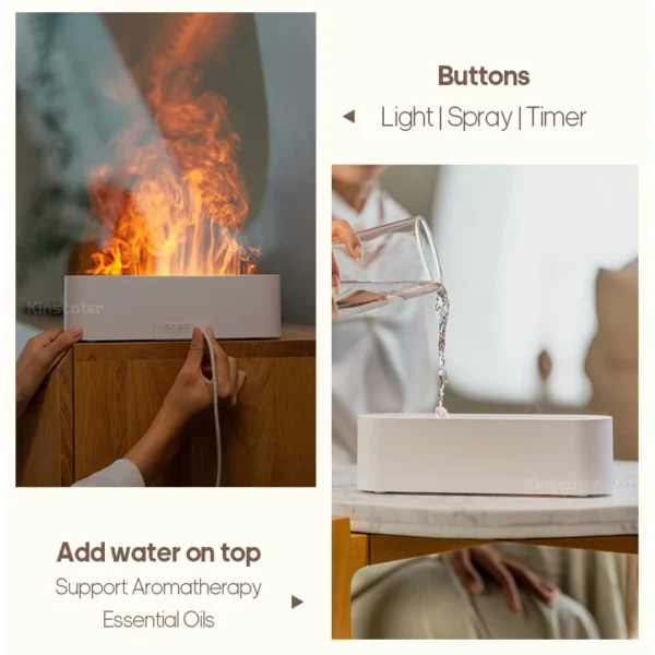 KINSCOTER Essential Oil Aroma Diffuser Flame Air Humidifier Ultrasonic Cool Mist Difusor with RGB Realistic Fire Night Light - Image 10