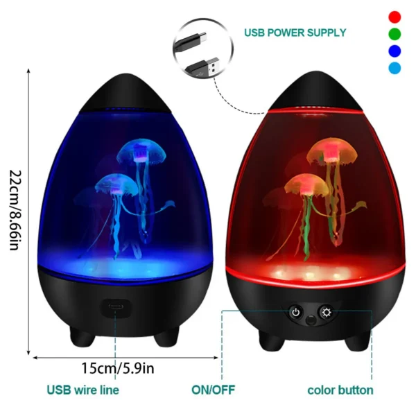 Led Jellyfish Lamp Mute Jellyfish Night Light with 2 Swimming Jellyfish USB Charging Egg Shape Desktop Aquarium Mood Light - Image 6