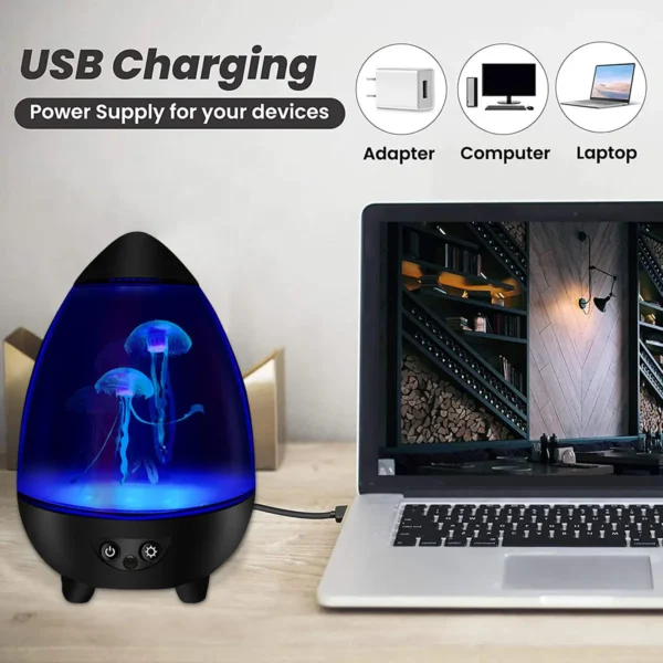Led Jellyfish Lamp Mute Jellyfish Night Light with 2 Swimming Jellyfish USB Charging Egg Shape Desktop Aquarium Mood Light - Image 5