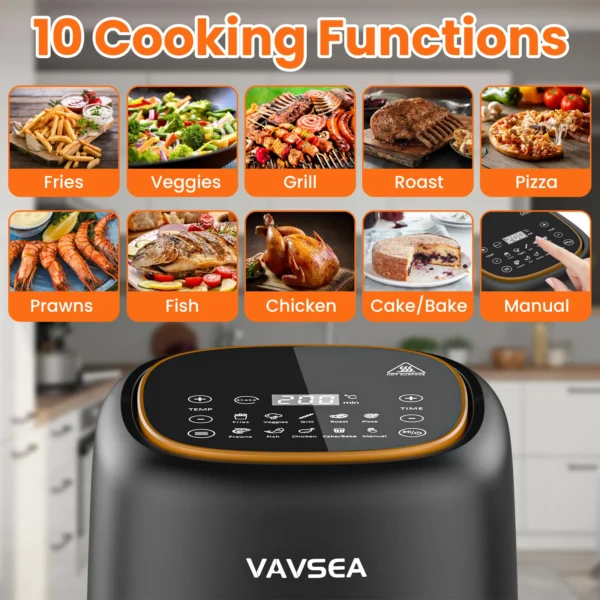 VAVSEA 10-in-1 Air Fryer with Clear Window, 1600W Hot Airfryer Oven with Digital LED Touch Screen, and Non-Stick Basket,6.5QT, - Image 7