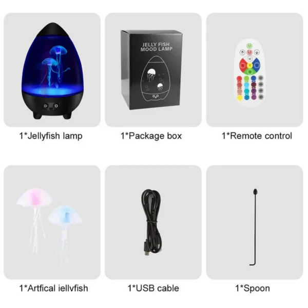 Led Jellyfish Lamp Mute Jellyfish Night Light with 2 Swimming Jellyfish USB Charging Egg Shape Desktop Aquarium Mood Light - Image 4