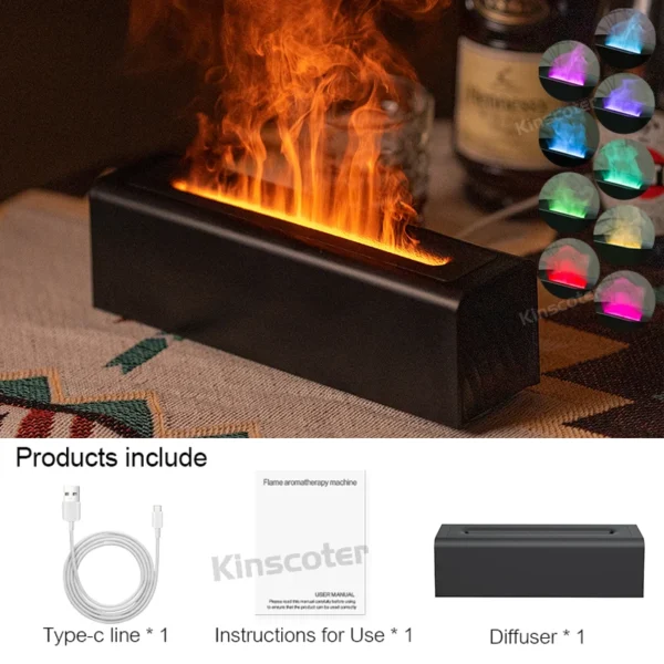 KINSCOTER Essential Oil Aroma Diffuser Flame Air Humidifier Ultrasonic Cool Mist Difusor with RGB Realistic Fire Night Light - Image 6