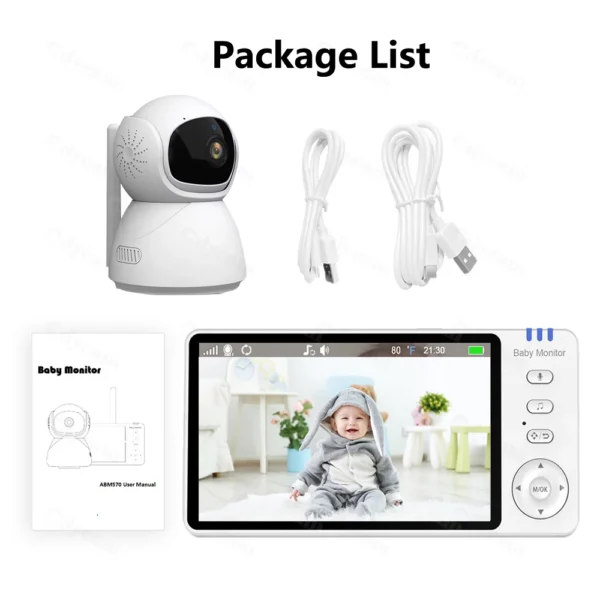 5" 720P HD IPS Screen Video Baby Monitor Pan Tilt 4X Zoom Camera Babysitter 2 Way Audio Night Vision 3500mAh Battery Lullaby VOX