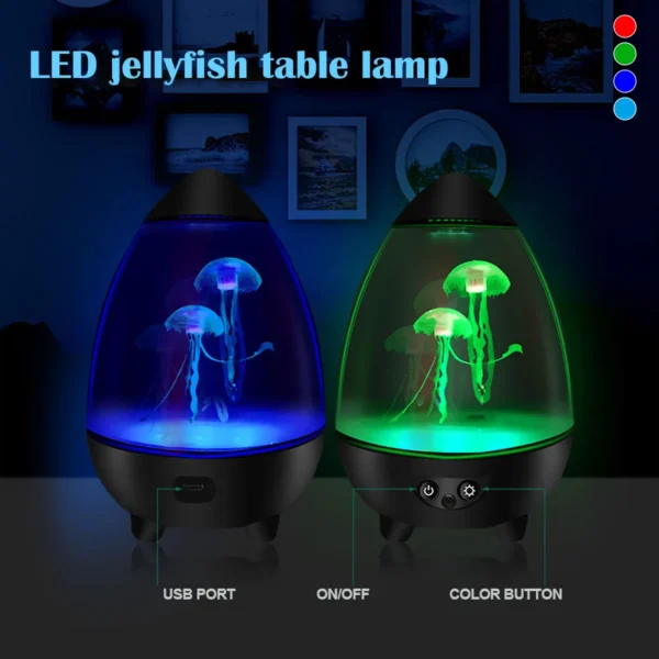 Led Jellyfish Lamp Mute Jellyfish Night Light with 2 Swimming Jellyfish USB Charging Egg Shape Desktop Aquarium Mood Light - Image 3