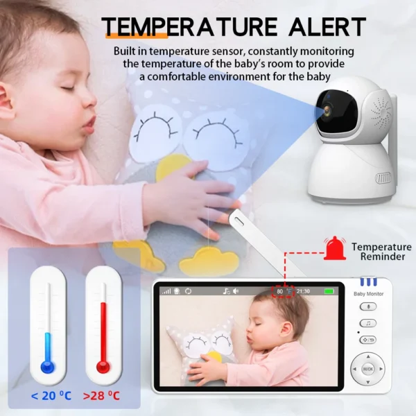5" 720P HD IPS Screen Video Baby Monitor Pan Tilt 4X Zoom Camera Babysitter 2 Way Audio Night Vision 3500mAh Battery Lullaby VOX - Image 3