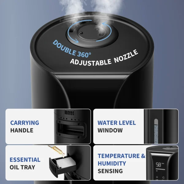 SEJOY Humidifiers for Bedroom Large Room, 9L/2.4Gal Cool Mist Top Fill Humidifier with Essential Oil 360°Nozzle for Baby Office - Image 8