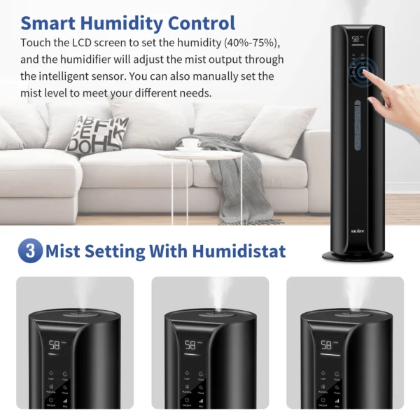 SEJOY Humidifiers for Bedroom Large Room, 9L/2.4Gal Cool Mist Top Fill Humidifier with Essential Oil 360°Nozzle for Baby Office - Image 4